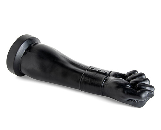 A black dildo shaped as a small fist called the Gut Puncher