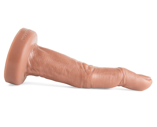 A light skin toned dildo that has a finger as the tip of dildo