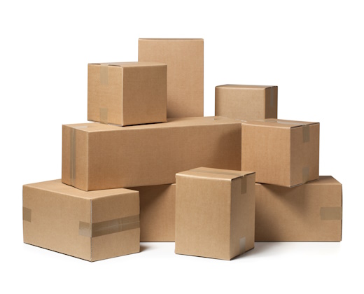 A stack of cardboard boxes on a white background.