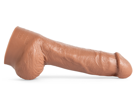 A realistic flesh-toned dildo with detailed textures, presented on a white background