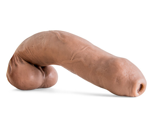 An image of a dildo, a rubber sex toy, against a plain white backdrop.