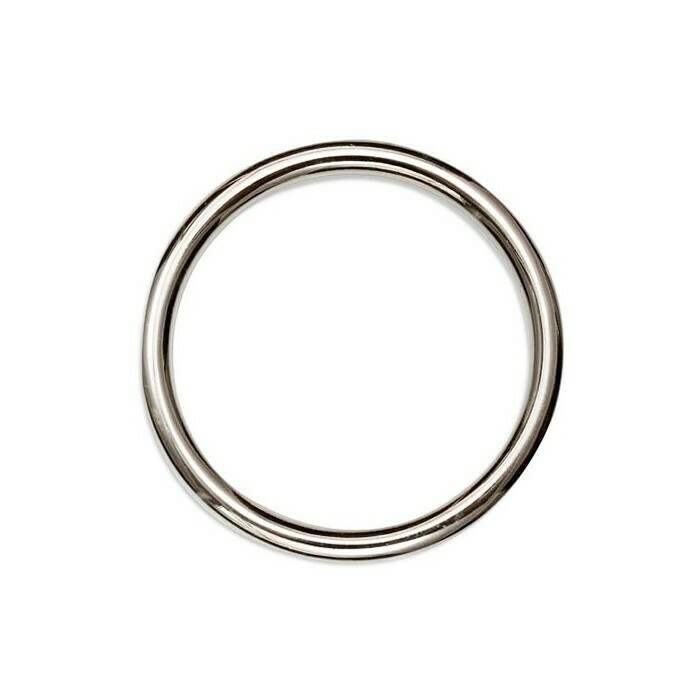 A shiny metal ring on a plain white background.